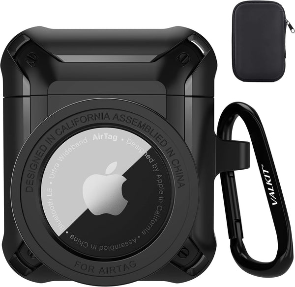 Valkit Airpods Case and AirTags Case Cover, 2 in 1 Rugged Protective Case for Airpods 1/2 Gen and Airtag 2021, Black
