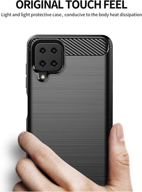 Samsung Galaxy A12 Case with HD Screen Protector, Soft TPU Slim Non-Slip Protective Cover (Black Brushed TPU)