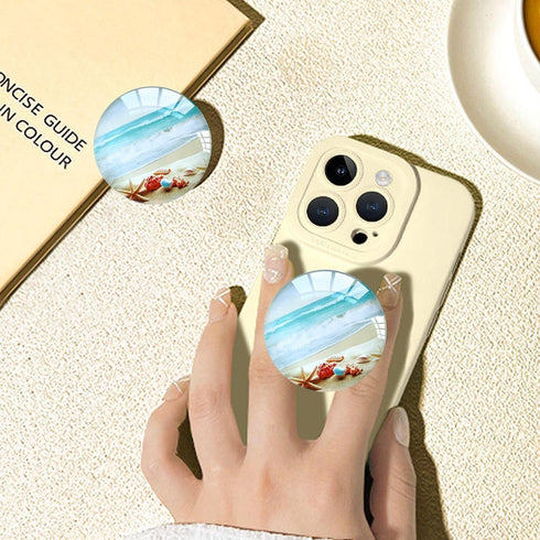 Translucent Clear Phone Grip with Expanding Kickstand, Cell Phone Collapsible Stand Beach Ocean Starfish Design for