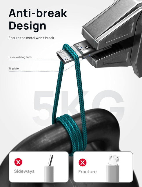 JSAUX Micro USB Charger Cable (3-Pack: 3.3ft, 6.6ft, 10ft) Nylon Braided, Compatible with Samsung Galaxy, Kindle - Green