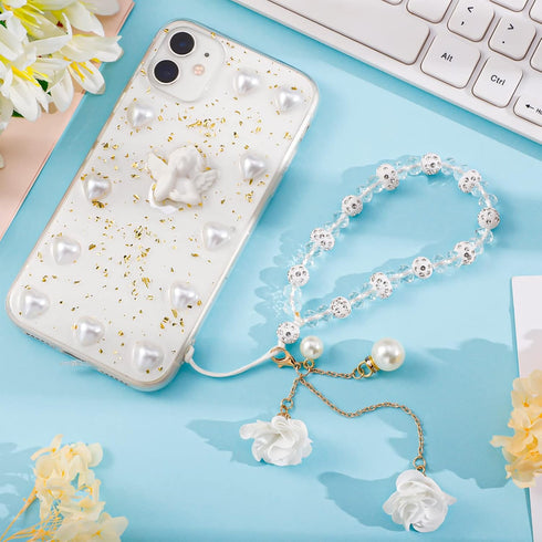 Phone Charm String - Cute Keychains Beaded Phone Strap Cell Phone Charms with Kawaii Creative Crystal Flower Pendant
