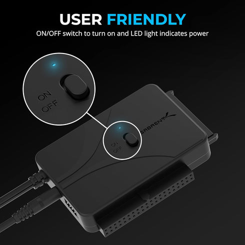 SABRENT USB Type-C to SSD/SATA/IDE Hard Drive Converter, 2.5/3.5/5.25-INCH with UL Power Supply & LED Activity Lights