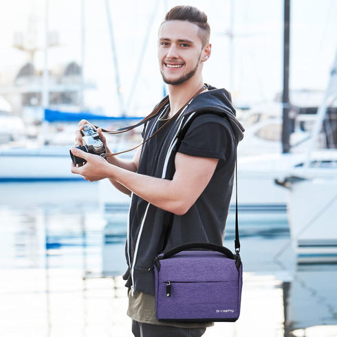 G-raphy Waterproof Camera Bag, DSLR SLR Messenger Bag with Pu Leather Handle for Photography Accessories (Purple)