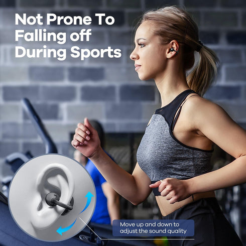 Open Ear Earbuds, Bone Conduction Headphones, Wireless Clip On with Charging Case, 42 Hours Playtime, Black
