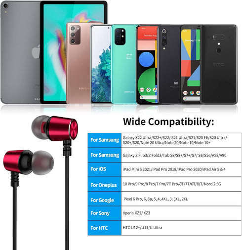 USB C Headphones for iPhone 15 Pro Max, Samsung S21, S22, S23, S24 Ultra, HiFi Stereo in-Ear Type C Earphones