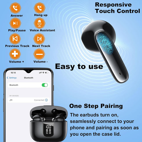 Wireless Earbuds Bluetooth 5.4, IP7 Waterproof in Ear Buds with 6 Mic ENC Noise Cancelling, 35H Playtime, Deep Bass