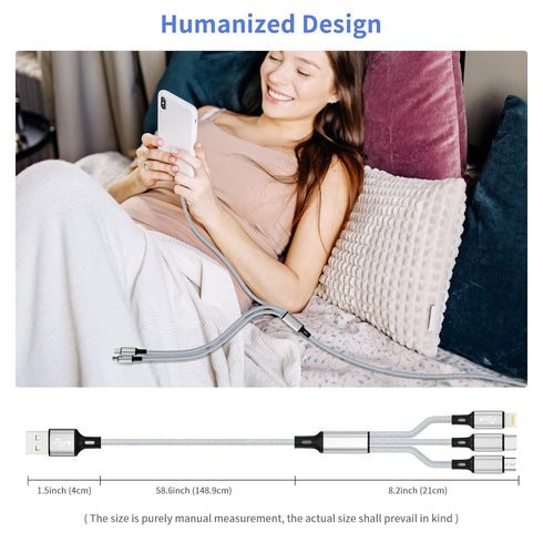 Multi Charging Cable, Multi 3 in 1 iPhone Charging Cable, Lightning/Type-C/Micro USB Universal Adapter 1.8M/6FT Long