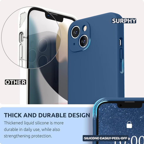 SURPHY Compatible with iPhone 13 Case with Screen Protector, Liquid Silicone Phone Case 6.1 inch, Blue Jay