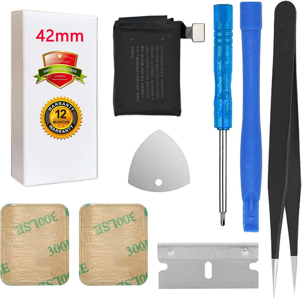 ASDAWN A1875 Battery Replacement, Compatible with Apple Watch Series 3 42mm, Repair Tool Set + Back Cover Adhesive