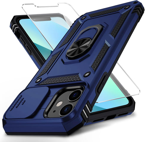 for iPhone 12 Mini Case - Military Grade Drop Protection with Slide Lens Cover, HD Screen Protector, Magnetic Rotated