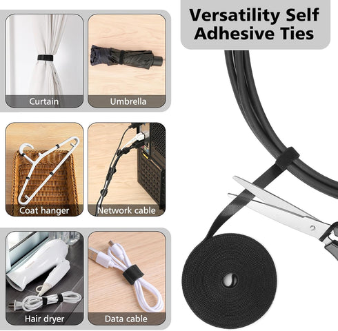 Cable Management Organizer Kit, 2 Cable Sleeve Split with 41 Self Adhesive Cable Clips, 100 Fastening Cable Ties