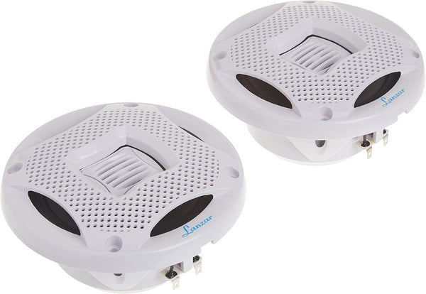 LANZAR Marine Speakers - 5.25 Inch 2 Way Water Resistant Audio System, 400 Watt Power, 1 Pair - AQ5CXW (White)
