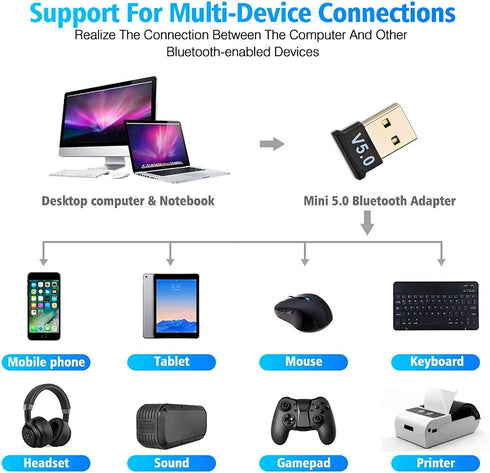 USB Bluetooth Adapter for PC, Bluetooth 5.0 Transmitter Dongle Stick, Bluetooth Receiver Adapter for Notebook