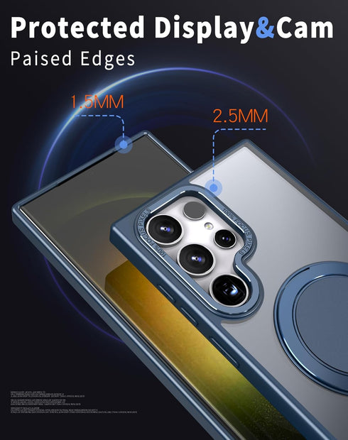 360° Rotation Magnetic Stand Case for Samsung Galaxy S22 Ultra/S23 Ultra, Military-Grade Drop Protection, Blue