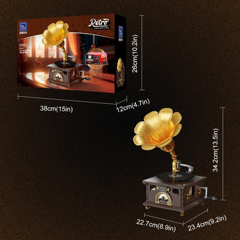 BRICKKK Set, Set, Set PANTASY Retro Phonograph Building Gramophone Music Box Building Kit, Vintage Music Player