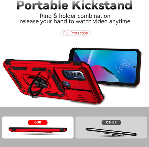 SunStory Case for Motorola Moto G Play 2023, with HD Screen Protector, Slide Camera Cover, Kickstand, Military-Grade