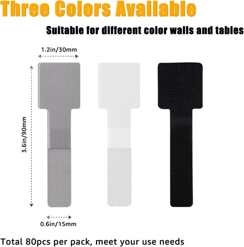 80PCS Hook and Loop Cable Straps, Cable Management Under Desk, Adhesive Cable Ties, Reusable Wire Organizers for Cords