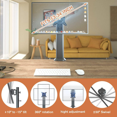 HEMUDU Single Desk Monitor Arm Mount Stand for 13 to 34 inch Flat Curved Computer Screen, Height Adjustable, Black