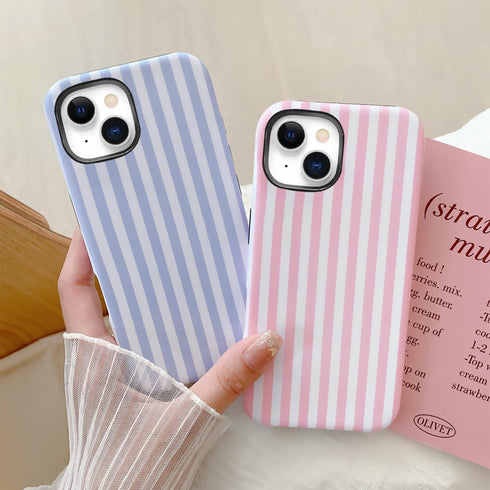 GLBYDLO 15, 2-Layer (Pink,15) Striped Case for iPhone Cute Phone Case, Aesthetic Pattern Design, Hybrid Shockproof