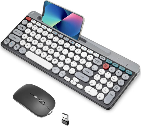 Keyboard Mouse Set, Dual Mode Bluetooth Combo with Vintage Round Keycaps for Gaming