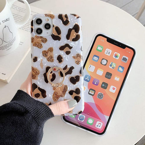 Qokey for iPhone 7 Plus/8 Plus Case - 5.5 inch Glitter Leopard Cute Stand Design, Soft TPU Shockproof Cover