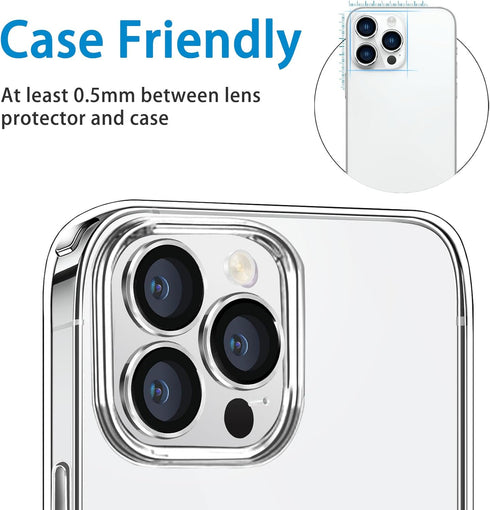 iPhone 14 Pro & Pro Max Camera Lens Protector - Silver, Anti-Scratch Tempered Glass, Shockproof Full Protection.