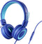 POWMEE P10 Kids Headphones with Microphone, Adjustable 85dB/94dB Volume, Foldable On-Ear for School/PC/Cellphone (Blue)