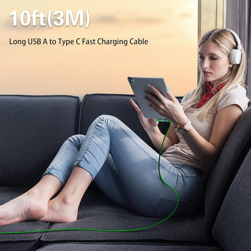 USB C Cable 10FT 3.1A Fast Charger - 5-Pack, Durable Nylon Braided, Right Angle, Compatible with Samsung S22, iPad Pro,