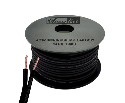 Sinus Live 14AWG Gauge Speaker Cable Speaker Wire Black 50FT 100FT (100FT),