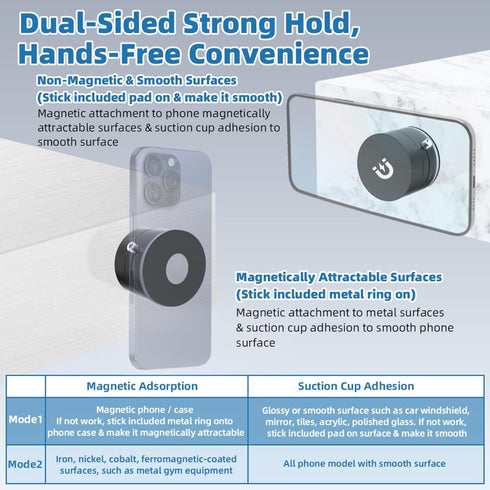 Easvorix 17 Vacuum Magnetic Phone Holder with Metal Ring Compatible with iPhone All Phone, Portable Universal
