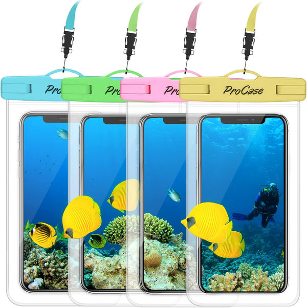 ProCase Waterproof Phone Pouch for iPhone 11, 12, 13, 14, 15, 16, Galaxy S21, S22, S23, 4 Pack, Dry Bag