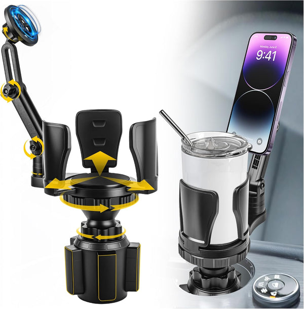 Frani Car Cup Holder Expander with Magnetic Phone Mount - Adjustable Insert