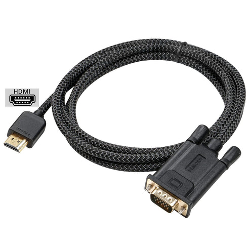 FEMORO 6 Feet HDMI to VGA Cable, Male to Male Braided Cord, 1080P@60Hz for Monitor, Computer, Laptop, Projector, HDTV