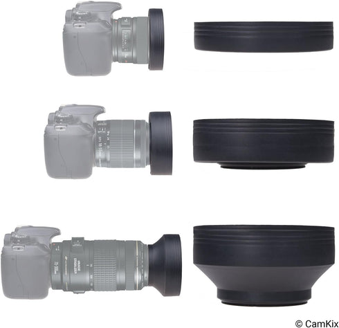 Camera Lens Hood 52mm - Rubber - Set of 2 - Collapsible in 3 Steps - Sun Shade/Shield for Enhanced Photography