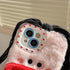 Cute Kawaii 3D Cartoon iPhone 14 Case - Plush, Furry, Shockproof, Winter Warm, DIY Hair Braids for Women & Girls (Snow