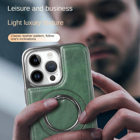 Luxury Leather Invisible Stand Case for iPhone 15/14/13/12 Pro Max, Magsafe, Drop Protection (Brown, for iPhone 13