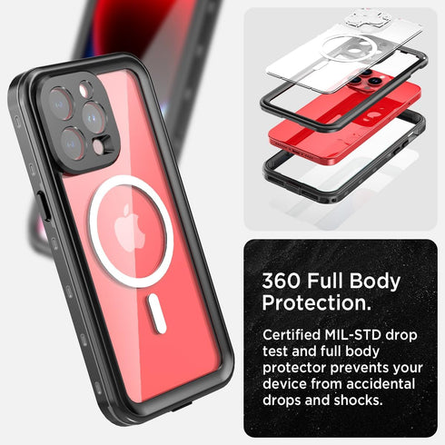 Miimall iPhone 15 Pro Waterproof Case, Built-in Screen Protector, Military Drop Proof, Rugged Cover - Gray