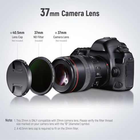 NEEWER 37mm HD Variable ND Filter - ND2-ND32 (1-5 Stops), Optical Glass, 30 Layer Nano Coated, Ultra Slim Frame