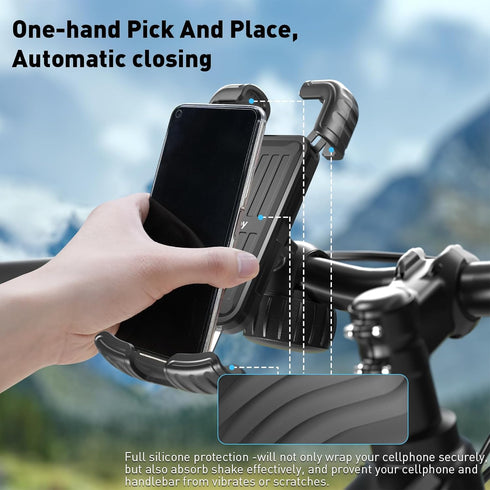 Hiboy Bike Phone Holder, 360° Rotation Adjustable Motorcycle Mount, Bicycle Scooter Handlebar Clip for 5.1" - 6.8"
