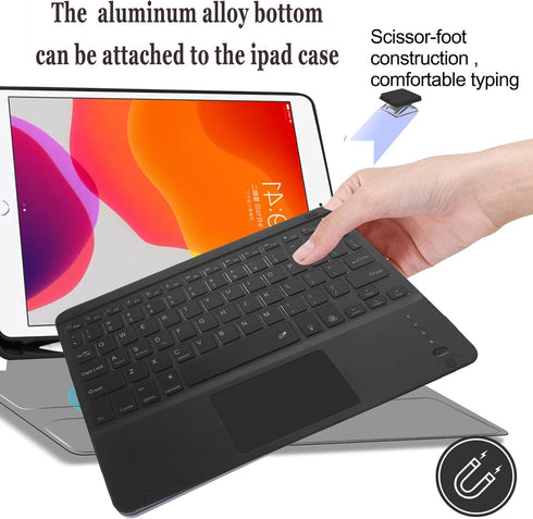 Wireless Bluetooth Keyboard, 10-inch Ultra-Slim 7 Color Backlight Keyboard with Touchpad, Portable for Mobile Phones,