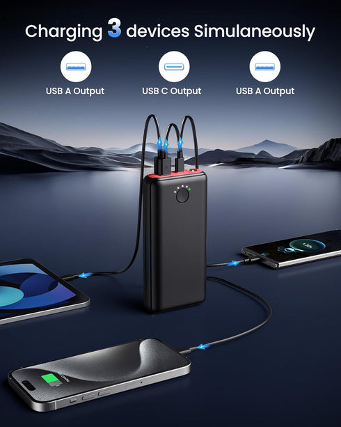RONEGN 40000mah, 22.5W Pack 3 2 16/15 Portable Charger Power Bank USB C Fast Charging External Battery Phone Charger