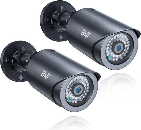 BNT Dummy Fake Security Camera with Red LED Light for Home and Business Security, Indoor/Outdoor (2 Pack, Black)