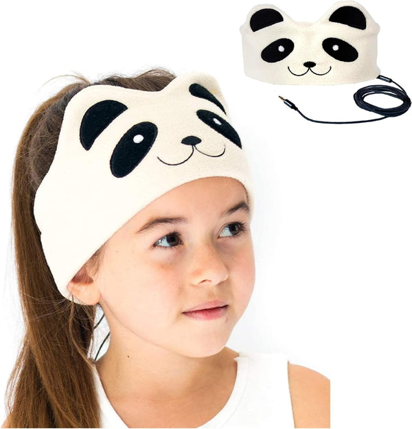 CozyPhones Ivory Panda Over Ear Headband Headphones - Kids Volume Limited, Thin Speakers & Soft Fleece Design.