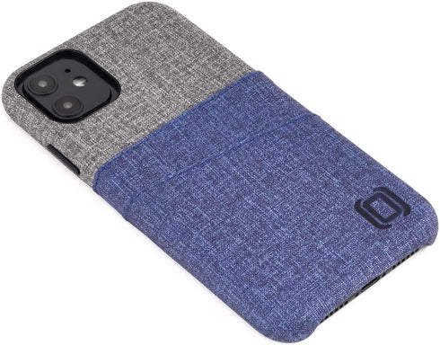 Dockem Wallet Case for iPhone 11, Built-in Metal Plate for Magnetic Mounting & 2 Card Holders (Blue & Grey)