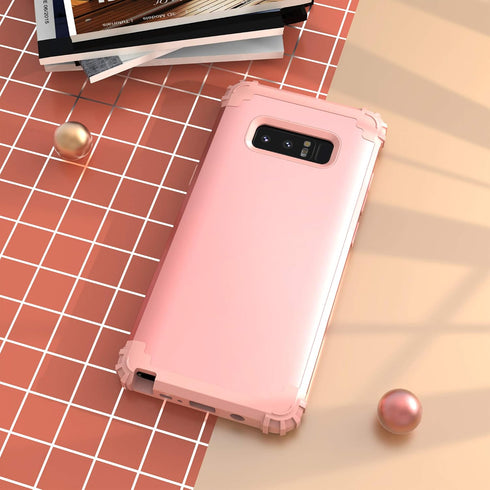 IDweel Case for Galaxy Note 8, 3 in 1 Shockproof Slim Fit Hybrid Heavy Duty Protection, Rose Gold for Women