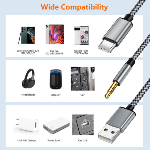 USB C to 3.5mm Aux Audio Cable with Charging, 2 in 1 USB C to 3.5mm Car Stereo Headset Audio Cable with PD 18W Charging Compatible with iPhone 15/15Pro, Samsung Galaxy S23/S23+/S22, Google Pixel 7 6 by Vcddom