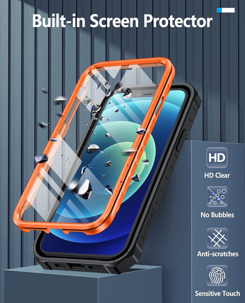 FNTCASE iPhone 12 Pro Case: Rugged Military Grade Drop Proof Cover with Kickstand, Matte Textured TPU, 6.1" - Orange