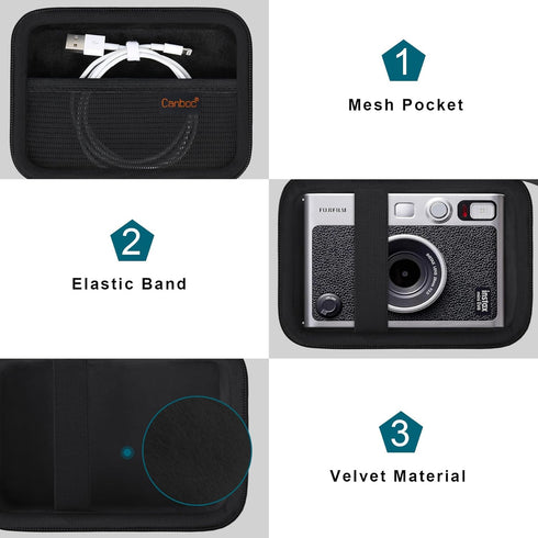 Canboc Carrying Case for Fujifilm Instax Mini EVO Instant Camera - Mesh Pocket for Instax Mini Instant Film