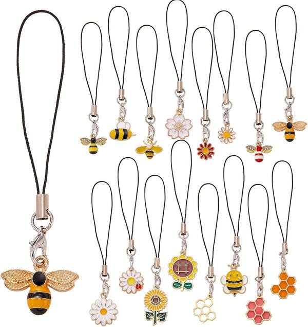 16 Pcs Kawaii Cell Phone Charms, Aesthetic Phone Strap Hanging Pendants for Jewelry Making