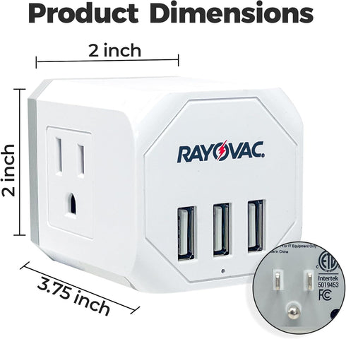 Rayovac Three Sided Surge Protector Cube with 3 Outlets & USB Ports, ETL Certified Adapter for Home, Office